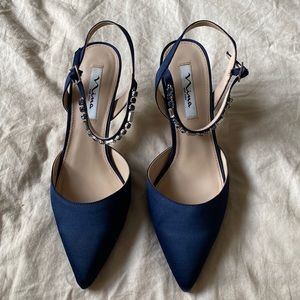 Nina Tucker, New Navy-Luster Satin heels, size 9.5